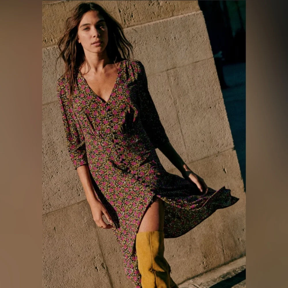 Sezane Robe Estella Woodland Floral Print Midi Dress Size 36 - Picture 2 of 2